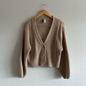 Tan Cable Knit Cardigan Sweater from Divided